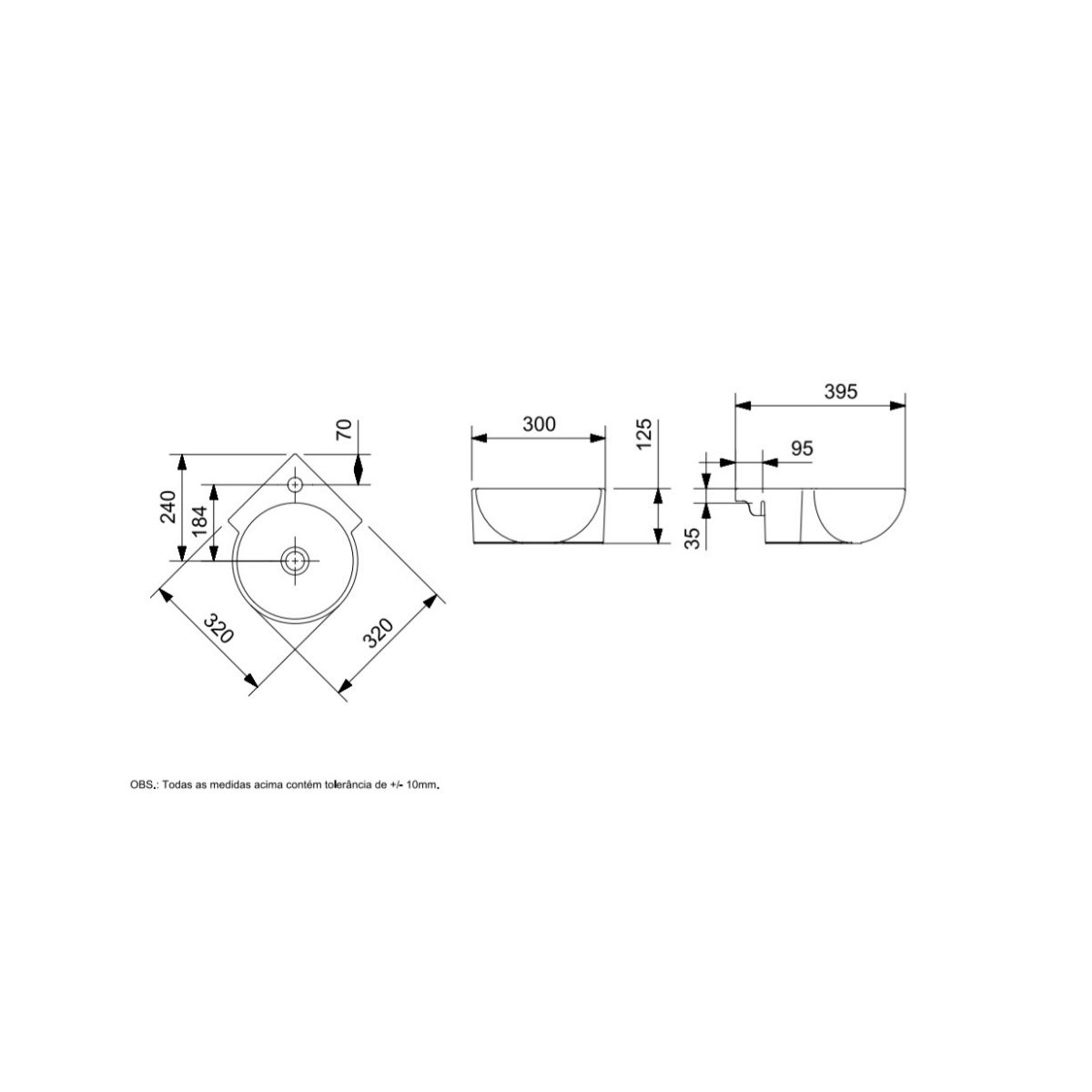 LAVATORIO MURAL ANGULAR M 395X300