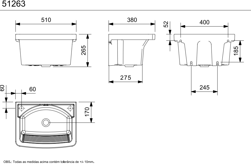 PILETA LAVAR CELITE P 51X38 20 LTS BCO