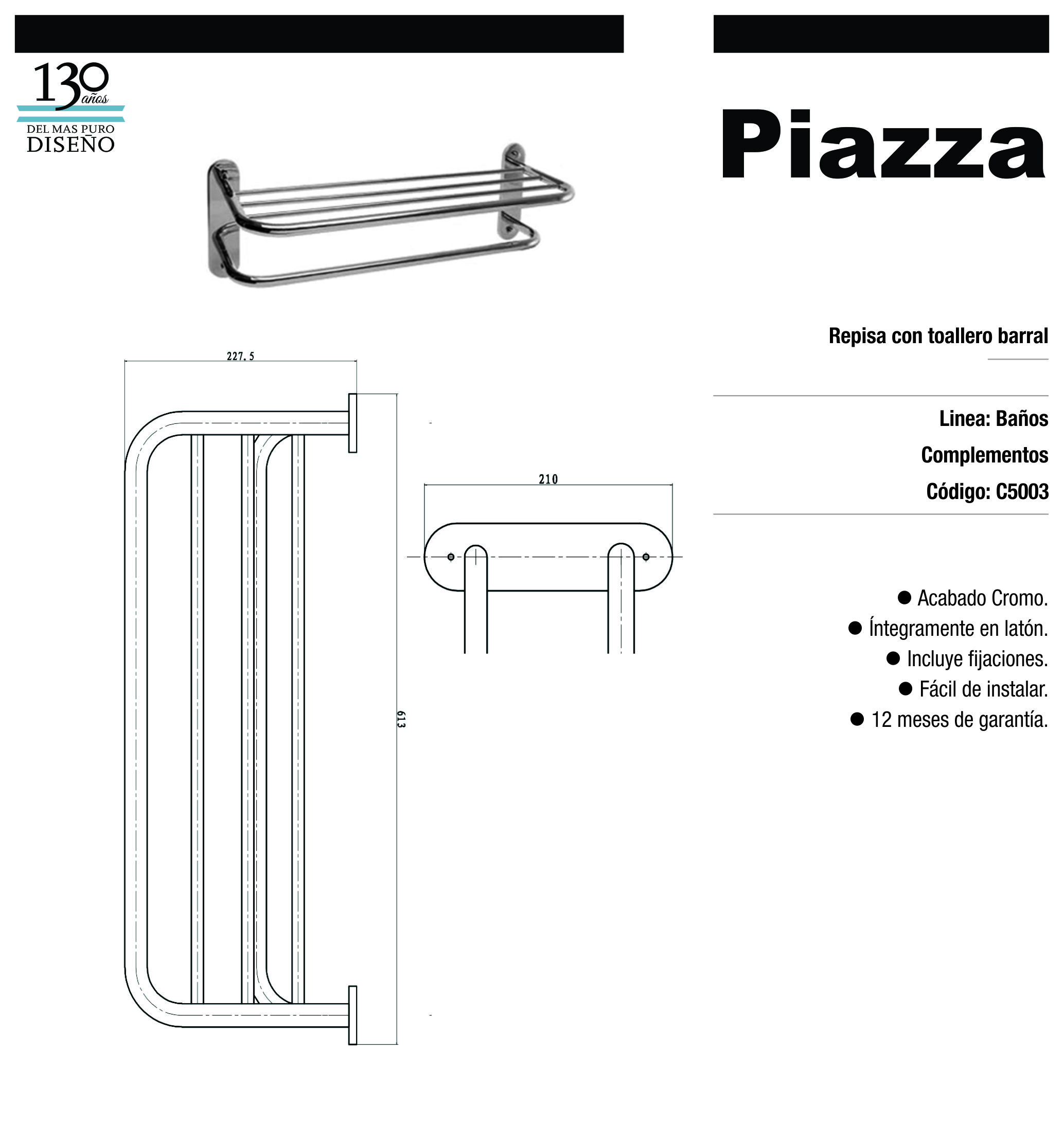 PIAZZA SENSUS TOALLERO CON REPISA BARRAL CROMO