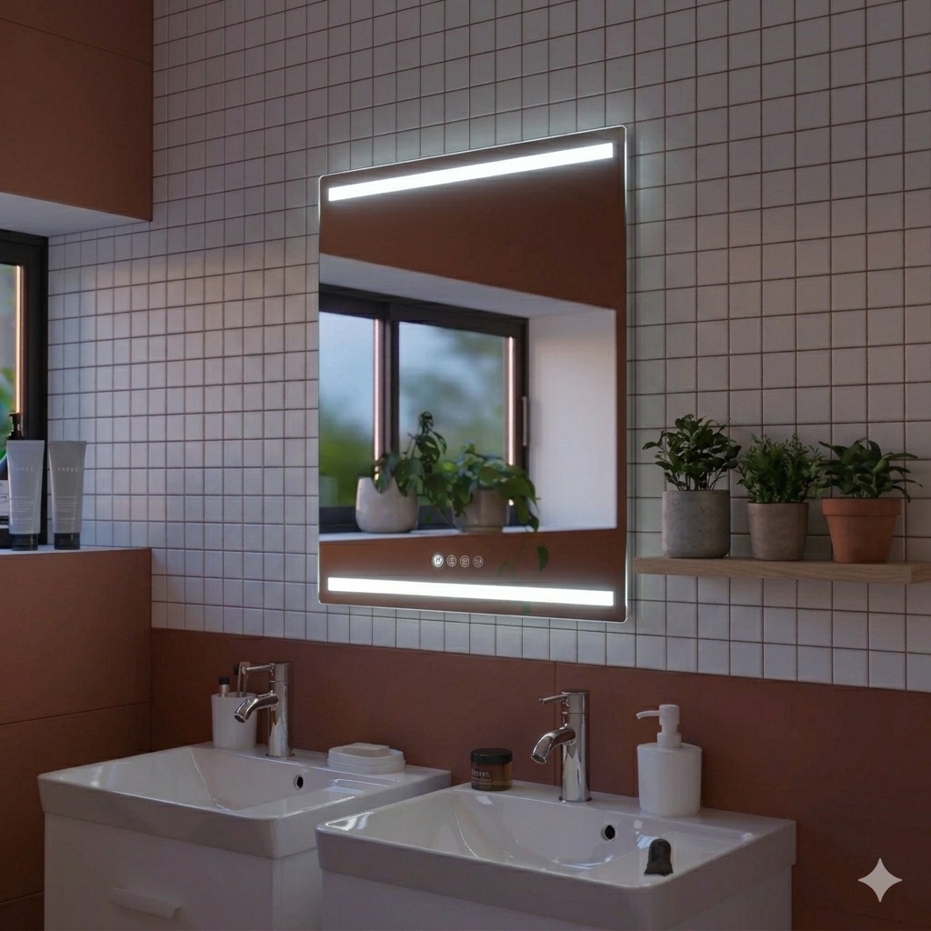 ESPEJO RECTANGULAR 0.50X0.70 LED ARRIBA ABAJO ANTIVAHO DOBLE TOUCH