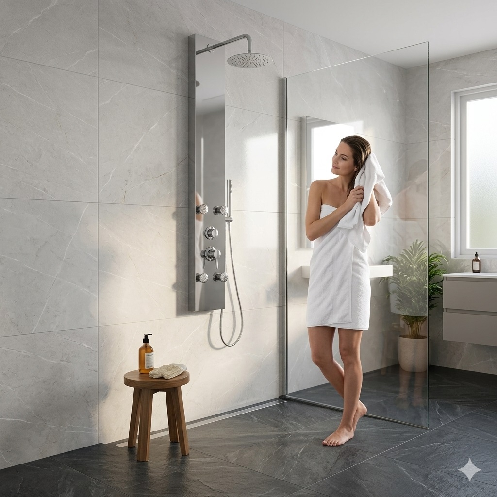 PANEL DUCHA ACERO INOX CROMADO 3 FUNCIONES