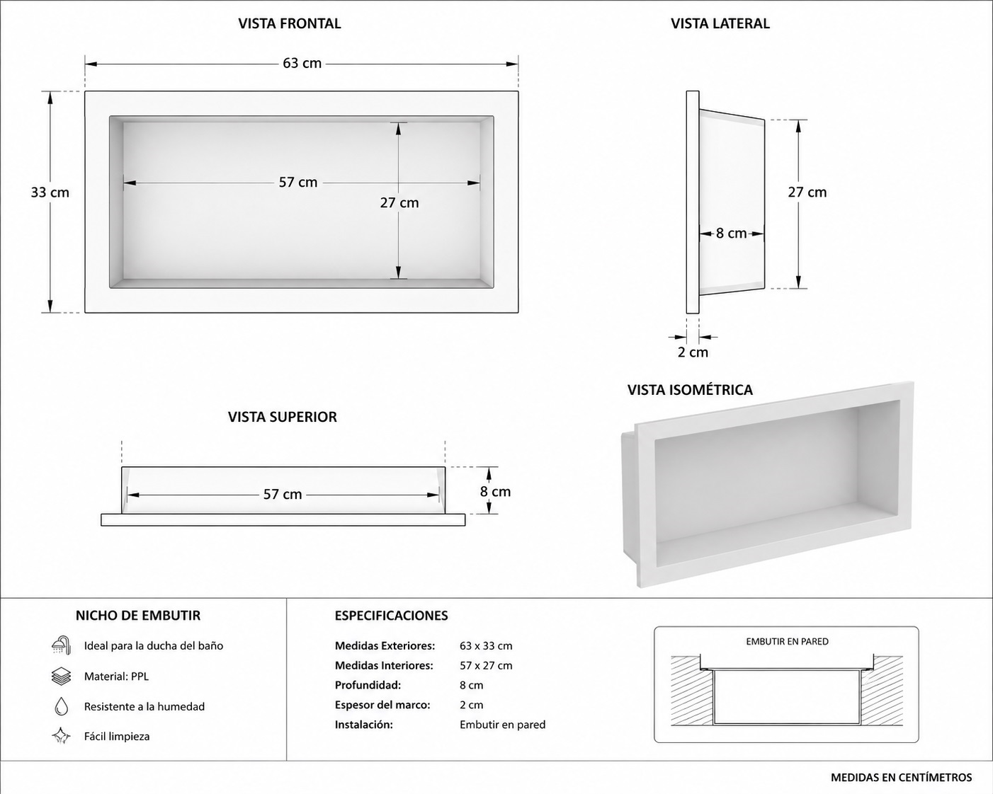 NICHO PARA BAÑO NEGRO 30X60