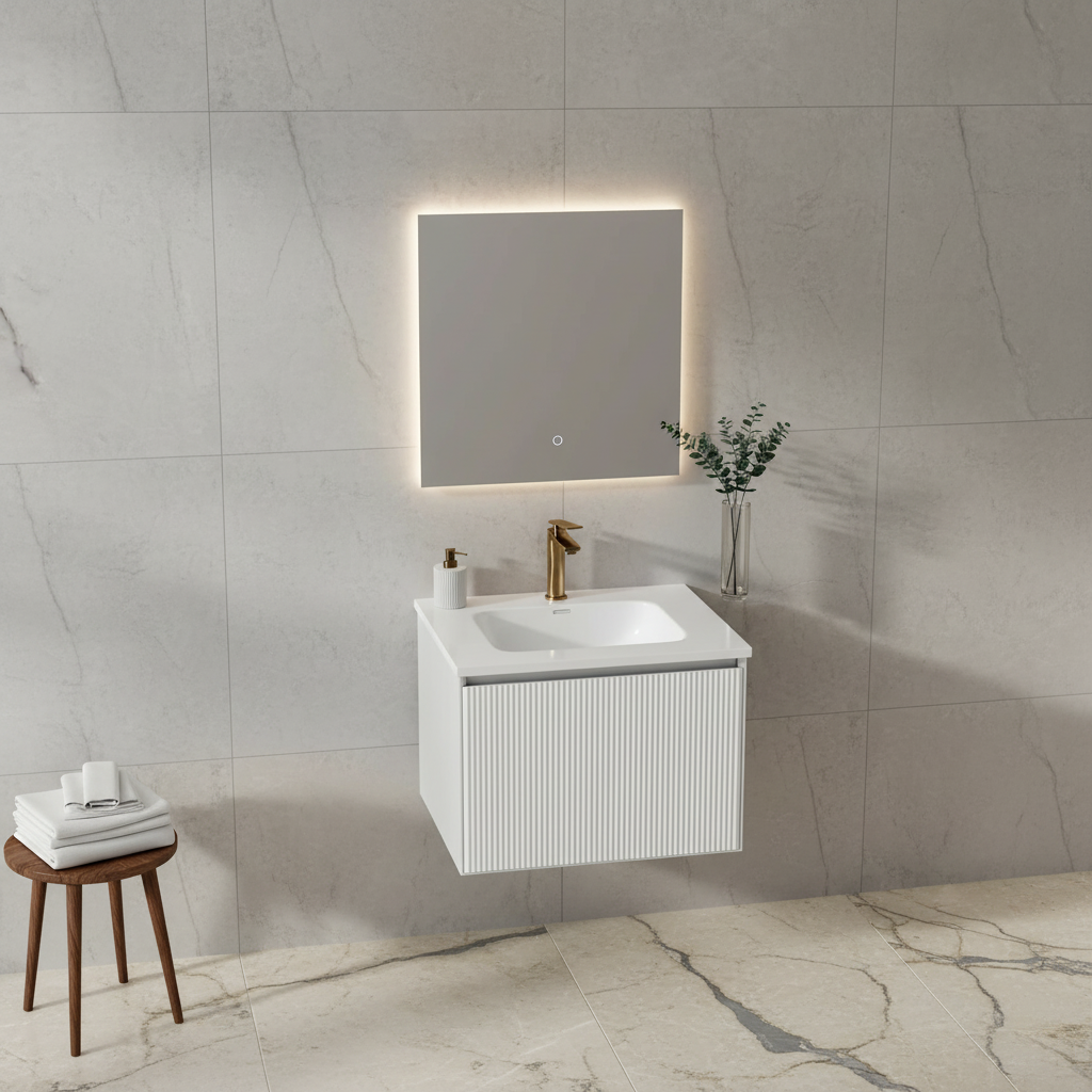 MUEBLE DEPOL 600X460X460 mm C/CAJONERA OCULTA WHITE GLOSSY S/BACHA