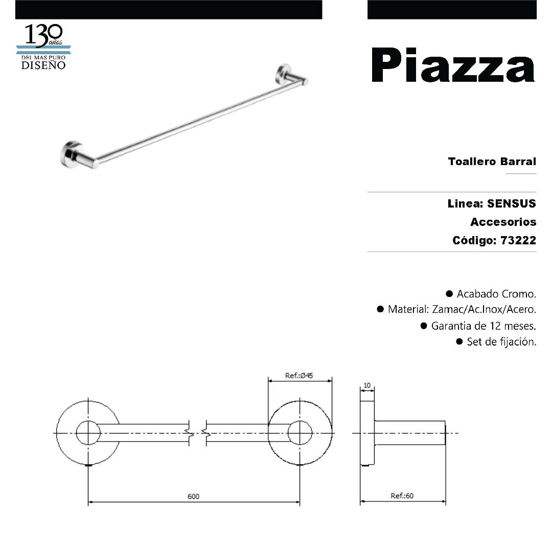 PIAZZA SENSUS TOALLERO BARRAL CROMO